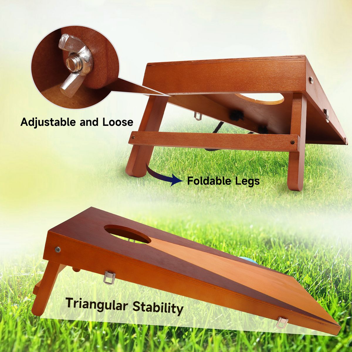 Turnuva Sürümü Standart Cornhole Oyun Tahtası Seti - 120 cm x 60 cm Ahşap Tahtalar ve 8 Çift Taraflı Fasulye Torbası