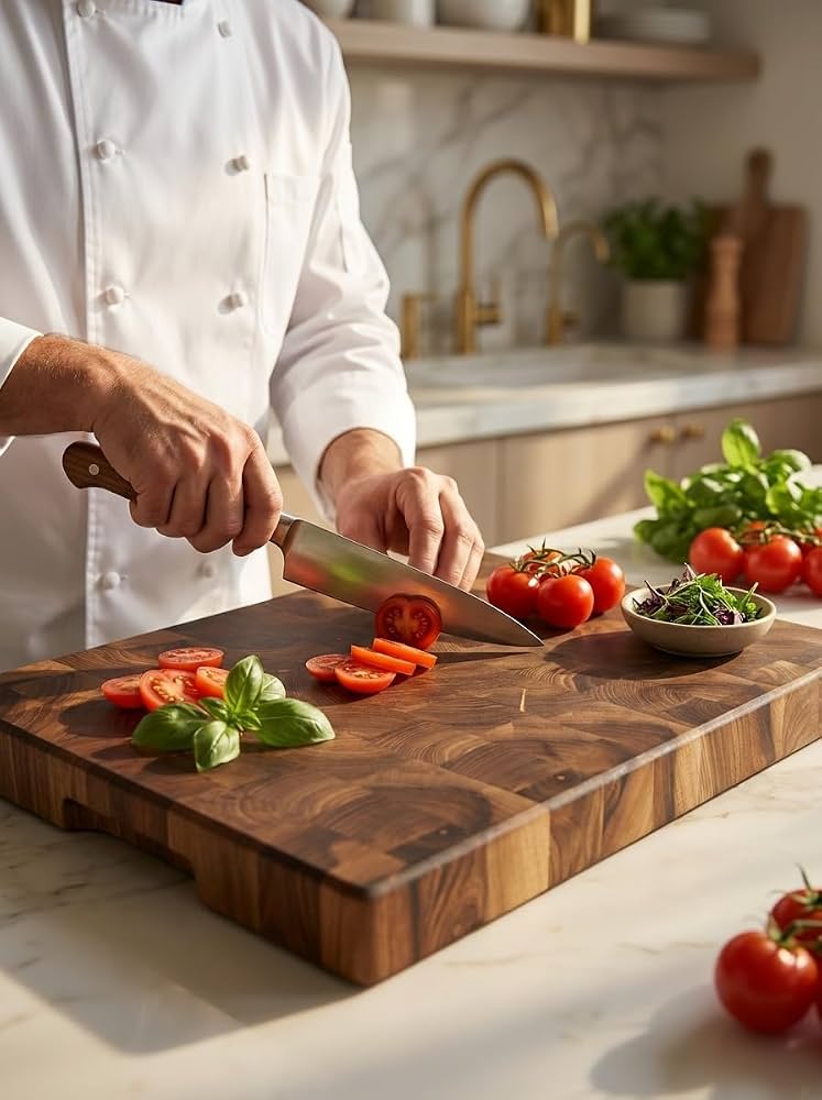 Premium El Yapımı Masif Ceviz End Grain Kesme Tahtası (40x30x4 cm) – Bıçak Dostu Kalın Kasap Blok & Sunum Tahtası