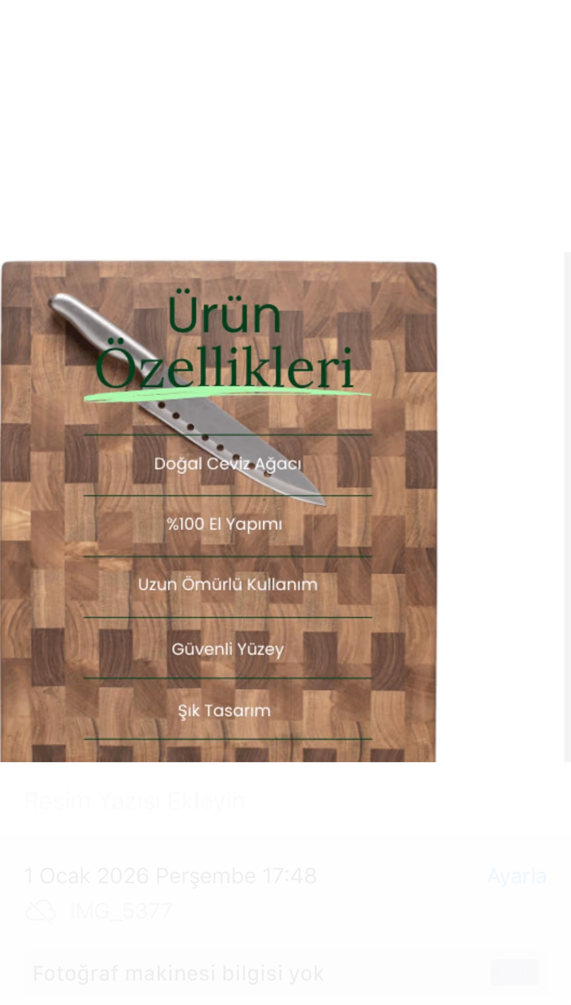 Large End Grain Ceviz El Yapımı Ahşap Kesme Tahtası | Profesyonel Kesim, Sunum ve Dekoratif Kullanım
