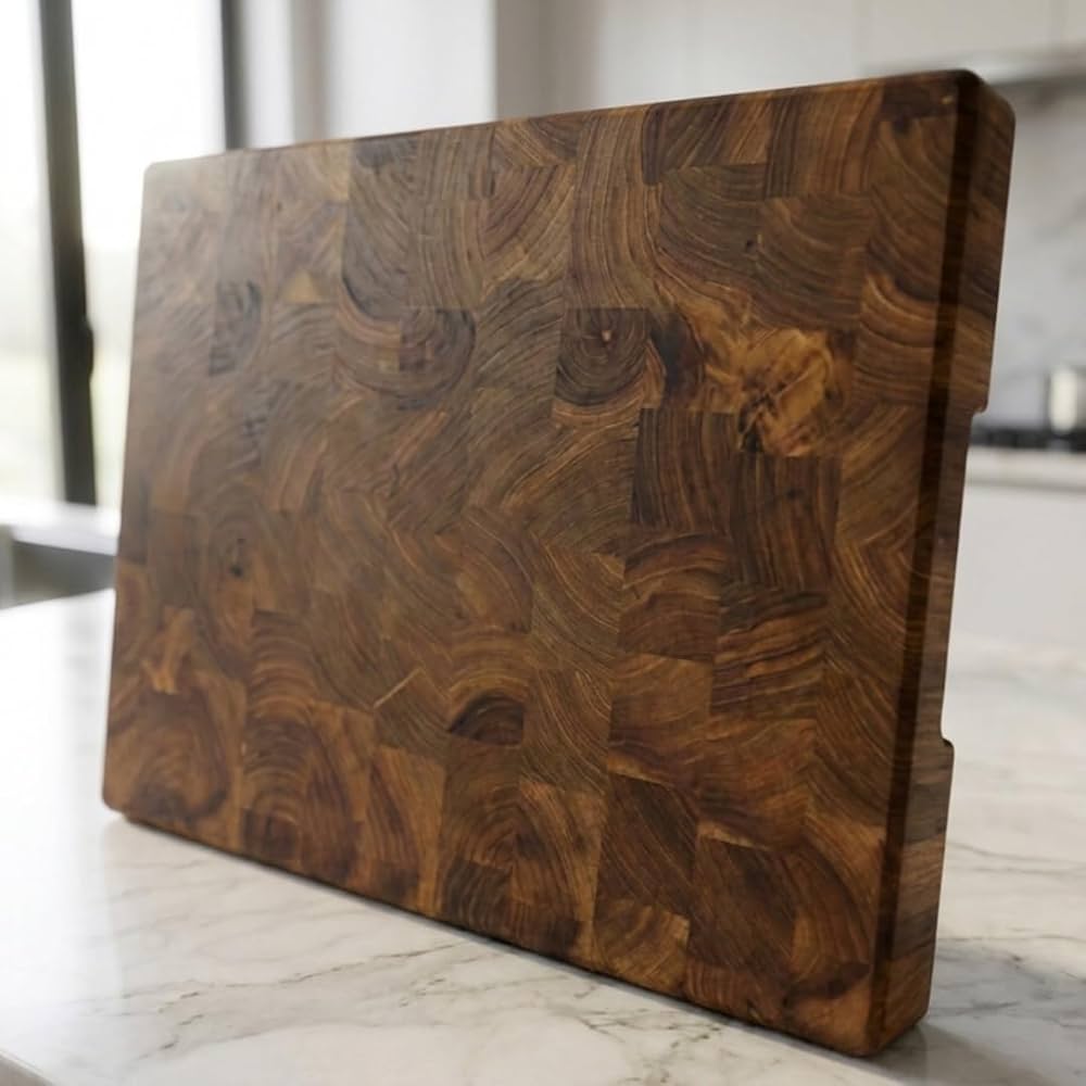 Premium El Yapımı Masif Ceviz End Grain Kesme Tahtası (40x30x4 cm) – Bıçak Dostu Kalın Kasap Blok & Sunum Tahtası