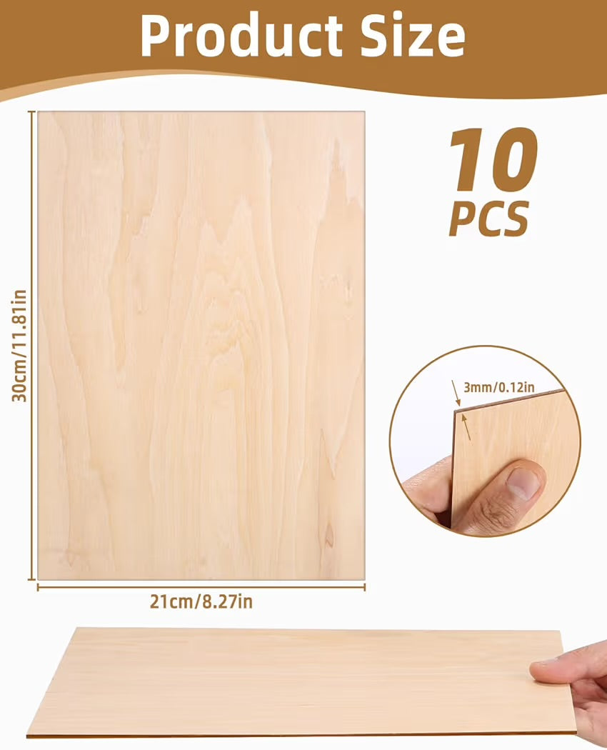 Ihlamur kontrplak 3 mm, 10'lu paket A4 30 x 21 cm - DIY ahşap işleri, model yapımı, dekorasyon ve tablo için lazer işleme
