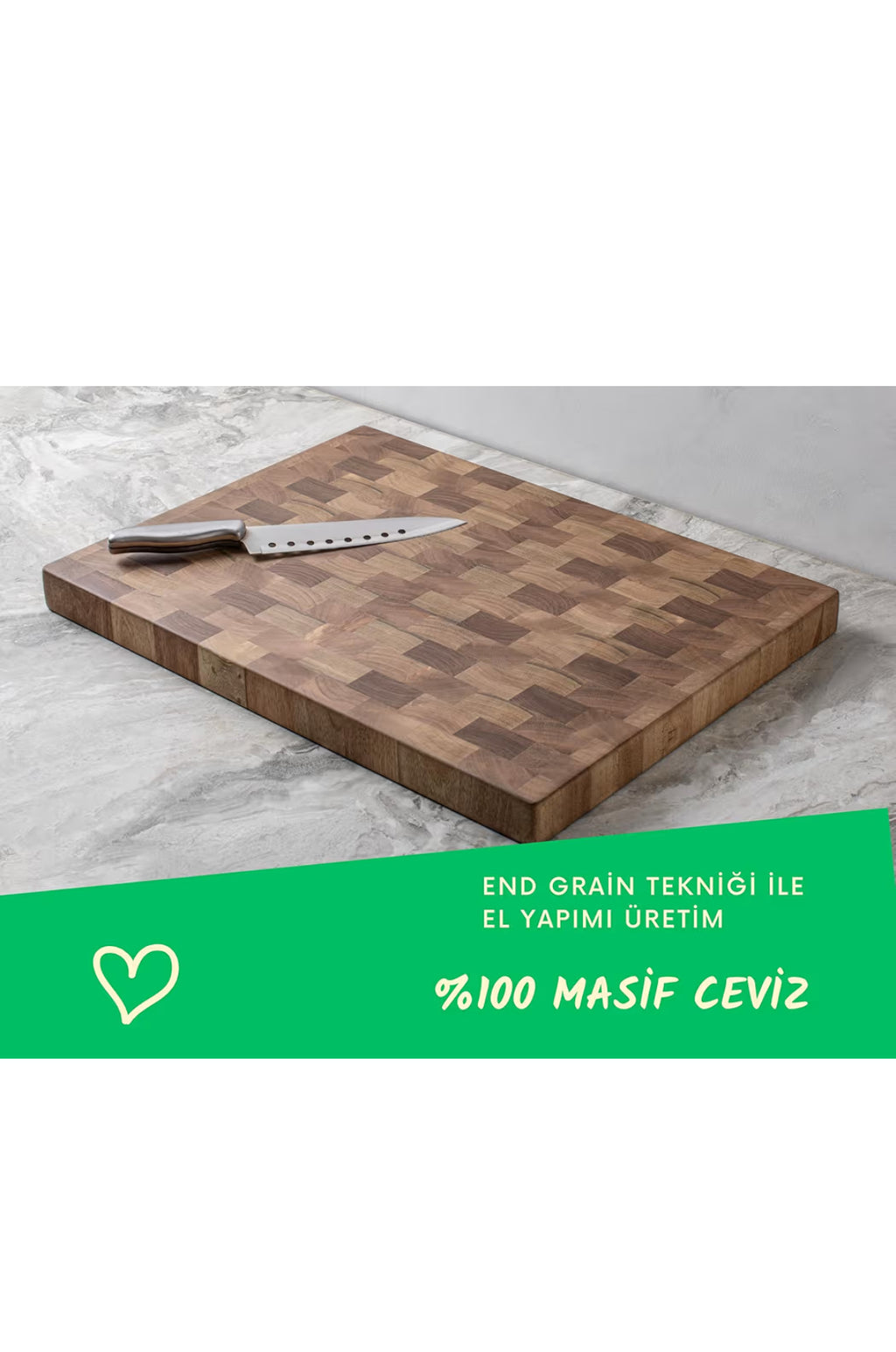 Large End Grain Ceviz El Yapımı Ahşap Kesme Tahtası | Profesyonel Kesim, Sunum ve Dekoratif Kullanım