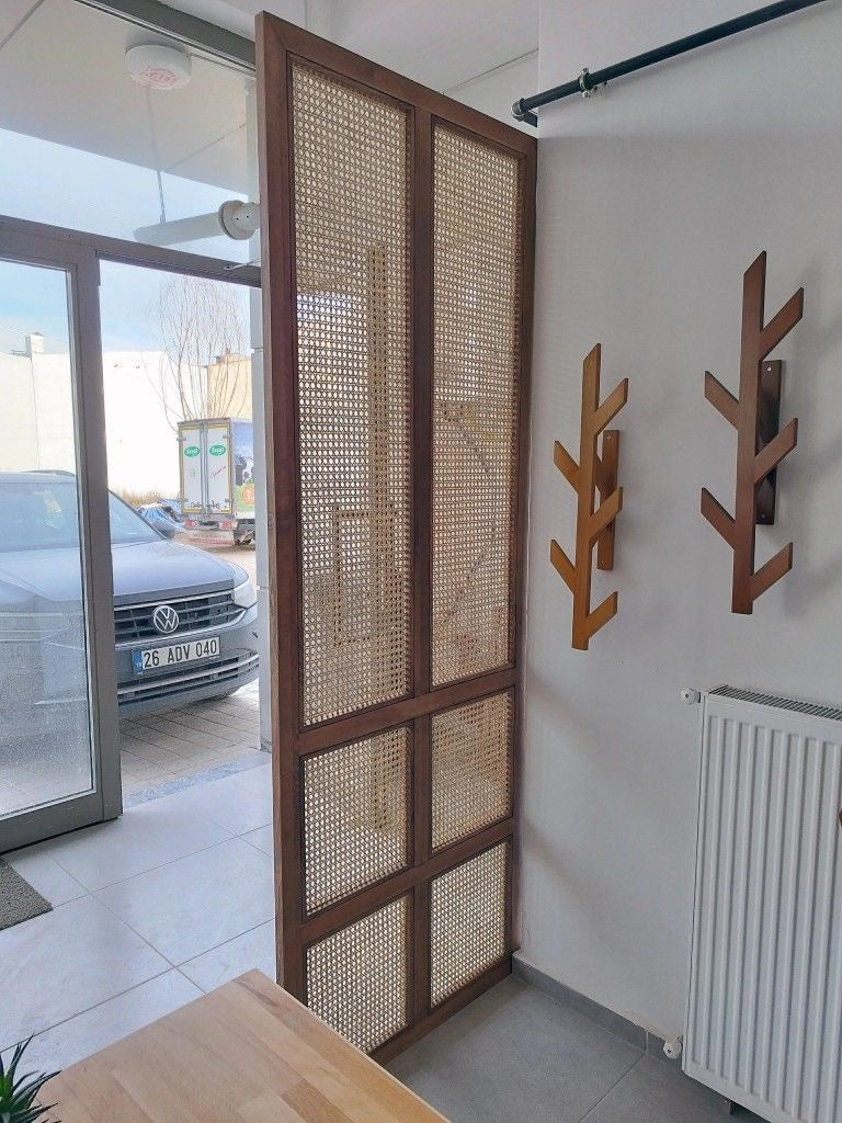 Masif Ahşap Paravan, İç ve Dış Mekan Ayırıcı, Dekoratif Ahşap Çıtalı Seperatör, Ofis ve Oda Bölücü Panel