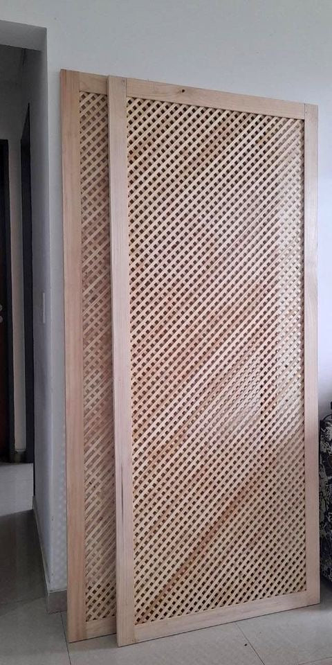 Masif Ahşap Paravan, İç ve Dış Mekan Ayırıcı, Dekoratif Ahşap Çıtalı Seperatör, Ofis ve Oda Bölücü Panel