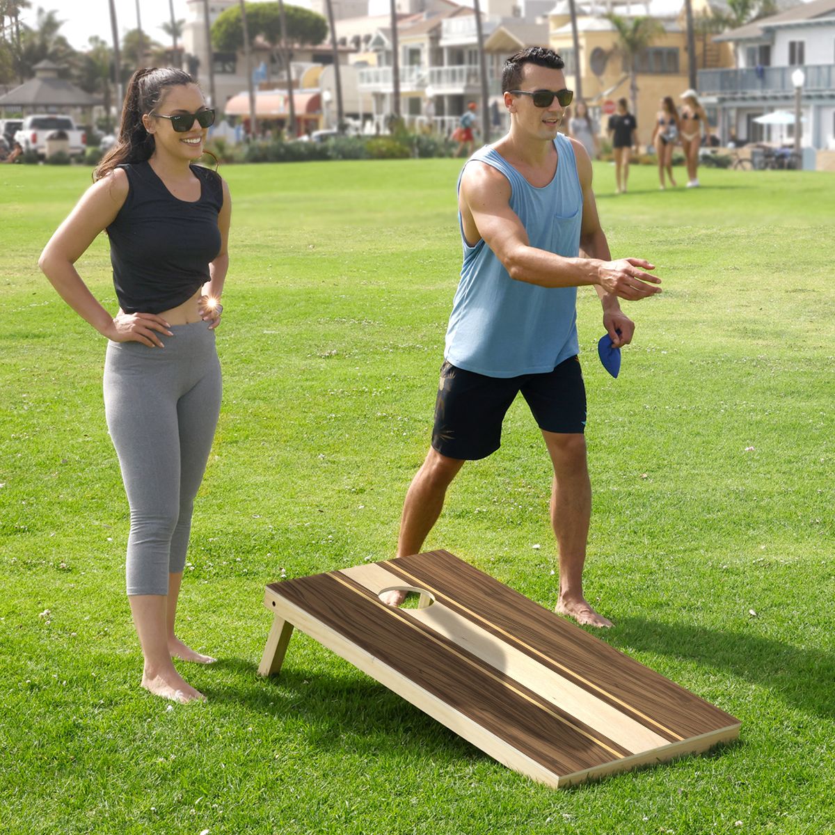 Turnuva Sürümü Standart Cornhole Oyun Tahtası Seti - 120 cm x 60 cm Ahşap Tahtalar ve 8 Çift Taraflı Fasulye Torbası