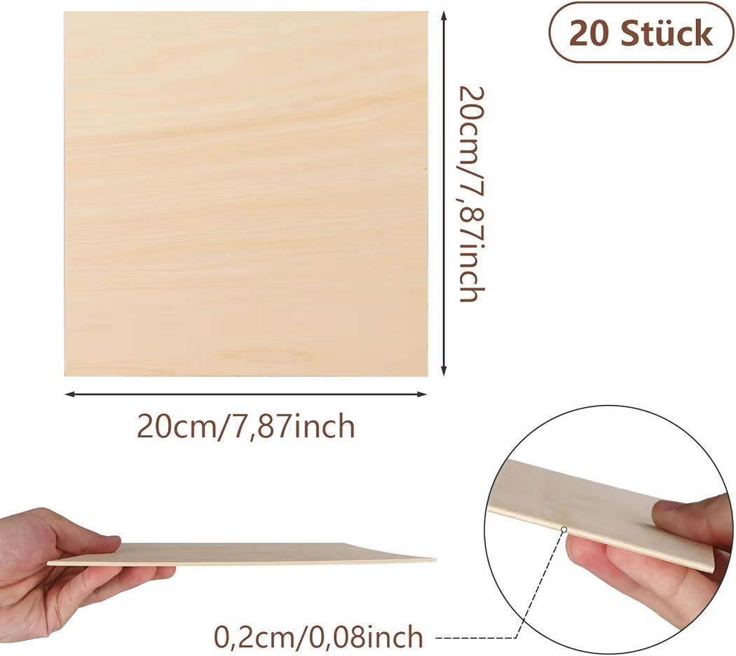 YOUNTHYE 20 adet kontrplak 2 mm ahşap plaka 200 x >
200 x 2 mm ıhlamur ağacı el işi igin balsa ahşabı 2 mm ince ahşap plaka kontrplak plaka dikdörtgen ahşap plakalar el işi kendin yap modeli, lazer projeleri
