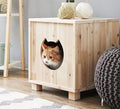 Ahşap Kedi Evi | El Yapımı Doğal Ahşap Kapalı Kedi Kulübesi | Modern Kedi Mobilyası