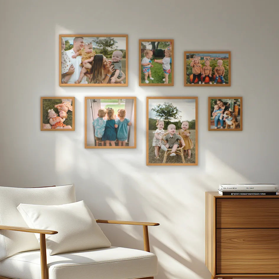 Doğal Ahşap Duvar Çerçeve Seti – 7 Parça Dekoratif Fotoğraf Kolajı Duvar Sanatı