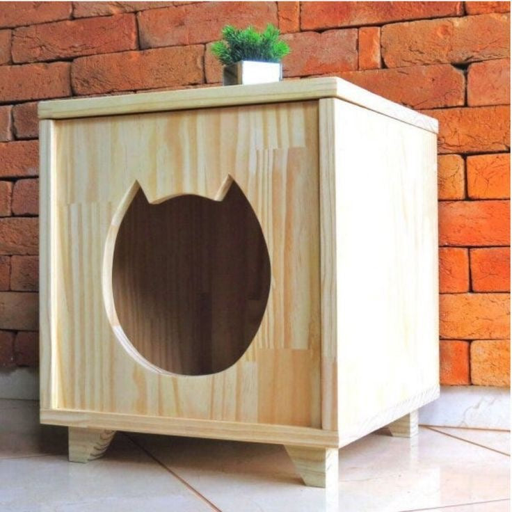 Ahşap Kedi Evi | El Yapımı Doğal Ahşap Kapalı Kedi Kulübesi | Modern Kedi Mobilyası