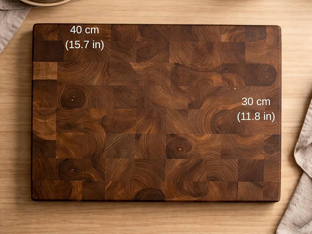 Premium El Yapımı Masif Ceviz End Grain Kesme Tahtası (40x30x4 cm) – Bıçak Dostu Kalın Kasap Blok & Sunum Tahtası